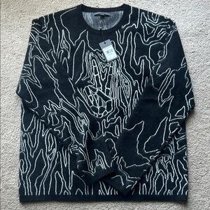 John Varvatos Black and White Patterned Crewneck Sweater